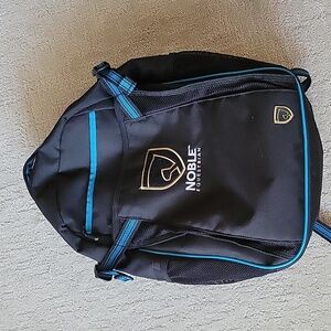 Noble Equestrian Helmet Backpack. Black with teal trim.
